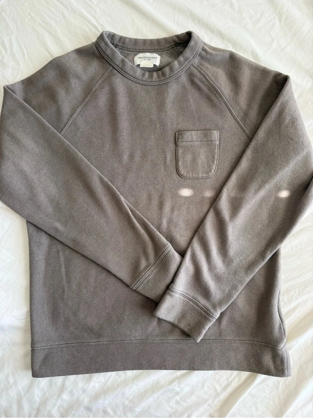 Men's Obey Propaganda Brown Crewneck Pocket Sweatshirt L Earthtone Goblincore